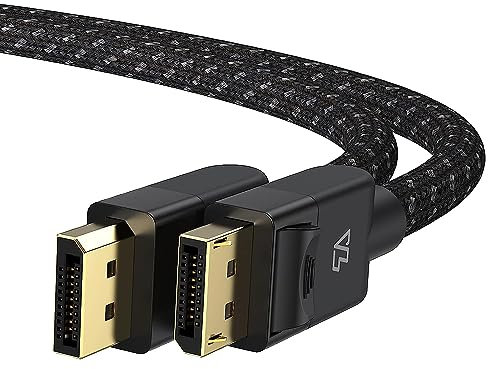 TeleAdapt Displayport 1.4 Video Cable (DP to DP) Cotton Braided Cable 8K@60Hz, 5K@60Hz 4K@120Hz, Video Resolution & HDR Support Laptop PC Projector Graphics Gaming Monitor Black, 6.6ft Black