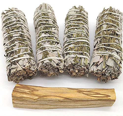 COPALOSANTO Set De 4 Atados De Salvia De California, Ruda y Palo Santo | Limpieza Energética Y Espiritual | Sahumerios Naturales | Ideal Para Rituales De Meditación Esoterismo Y Purificación Del Hogar