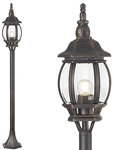 BAKAJI Lampione Vittoriano Classico da Giardino in Alluminio Lampada Lanterna Colore Grigio Finitura Anticata Color Ottone IP44 E27 (1 Luce 108 cm)