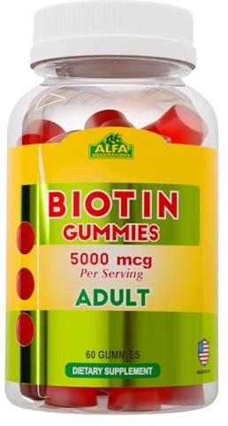ALFA VITAMINS Biotin Skin, Hair, & Nails Gummies with 5000mcg - Promotes Natural Collagen, Supports Healthy Hair and Nails Growth - 60 Gummies