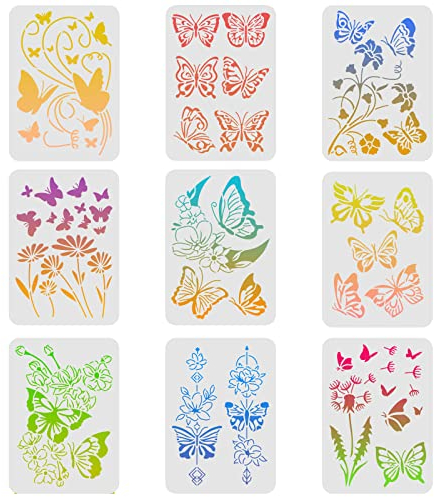 FINGERINSPIRE 9 Stk Schmetterlings Malschablonen 29,7x21cm Löwenzahn Blumen Schablone Schmetterling Wiederverwendbare Mylar Schablonen zum Malen auf Holz, Wand, Heimdekoration, Heimwerken