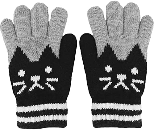 AOOPOO Weiche Kaschmir-Handschuhe mit Katzenmotiv, warme Vollfinger-Handschuhe mit Handgelenkschoner, für drinnen und draußen, für Kinder von 1 bis 4 Jahren, Schwarz , Einheitsgröße