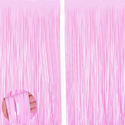 2 Stück Macaron Rosa Lametta Vorhänge,Metallische Folie Fransen Vorhang Funkeln Vorhängen Dekoration für Geburtstag Hochzeitsfoto Hintergrund Ostern Karneval Feen Donut Eiscreme Party(1m x 2m)