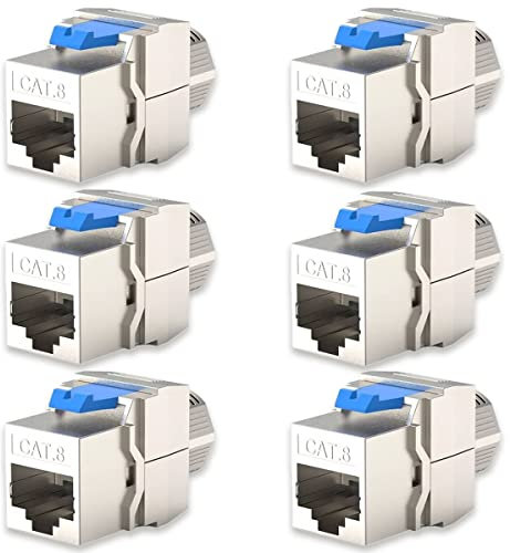 UC-Express 6x Keystone Jack Modul für CAT8 CAT8.1 Kabel bis 40 Gbit/s Metall Gehäuse geschirmt mit Schnappverschluss Werkzeuglos STP RJ45 Buchse Netzwerkkabel Verbinder Patchpanel Netzwerkdose