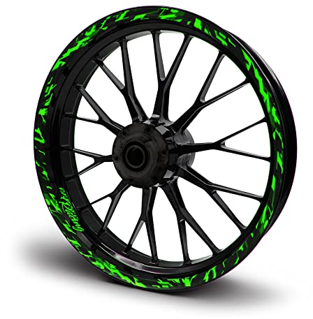 16-teiliges Set Felgenrandaufkleber Sticker für Motorrad Auto Felgen Future Design Komplett Set Felgenaufkleber für 15 16 17 18 19 Zoll MR017 (Neon Grün, Matt)