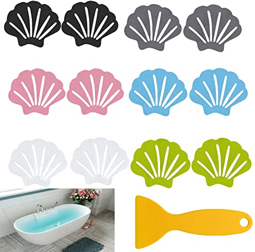 SHULLIN 12 Stück Anti Rutsch Aufkleber Anti-Rutsch Sticker Anti Rutsch Streifen Badewanne Anti Rutsch Duschmatten Dusche rutschfest Dusch Sticker Muschel Klebestreifen Rutsch Sticker(6 Farben)