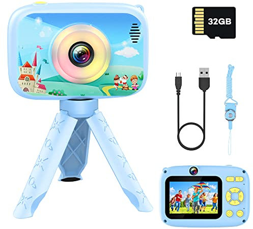 Appareil Photo Enfant, 40MP 2,4 Pouces 1080P HD Selfie Kids Camera, Apareille Photo pour Enfants à Écran IPS HD avec Support, Carte TF 32 Go Intégrée, Cadeaux pour Garçons Filles de 3-12 Ans (Bleu)