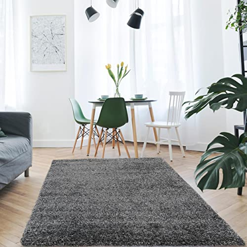Mynes Home Shaggy Teppich Hochflor Schwarz/Weich Modern Pastell Einfarbiges Design/Softtouch/Wohnzimmer Schlafzimmer / 120x170 cm