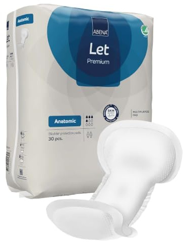 ABENA Let Anatomic Incontinence Pads for Women and Men | Pack of 30 | These Absorbent Pads can be Used as Sanitary Pads for a Heavy Flow but are mainly Used as Incontinence Pads for Men and Women