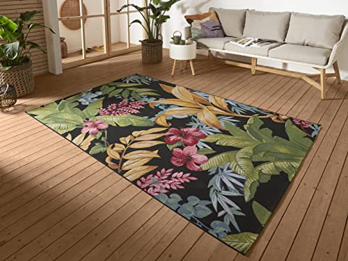 Hanse Home Tropical Flowers In- & Outdoor Teppich – Flachgewebe Aussenteppich, Jungel Blumen Flower Florales Design, ÖKO-TEX Wetterfest & UV-beständig für Balkon, Terrasse, Garten – Bunt, 160x235cm