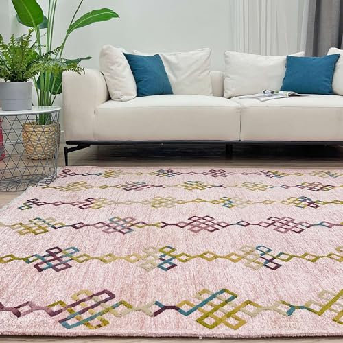 Alfa Rich Tapis lavable pour salon, chambre à coucher, couloir - Rose clair - 0,9 x 3 m