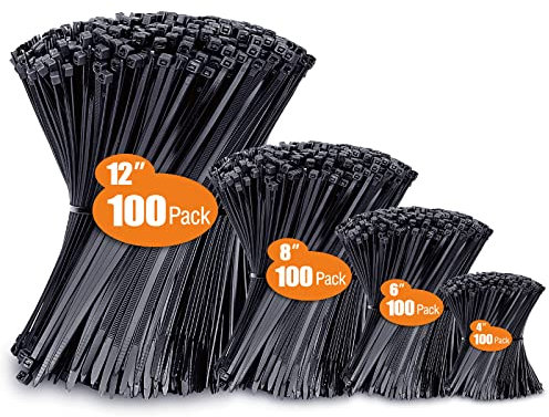 Anoson Lot de 400 colliers de serrage noirs résistants aux UV (10,2 + 15,2 cm + 20,3 cm + 30,5 cm)