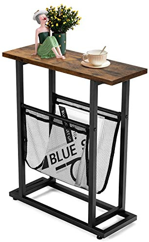 LIFEZEAL Table d'Appoint avec Poche pour Magazines, Bout de canapé en Bois de Style Industriel, Table Latérale de Canapé pour Salon, Chambre