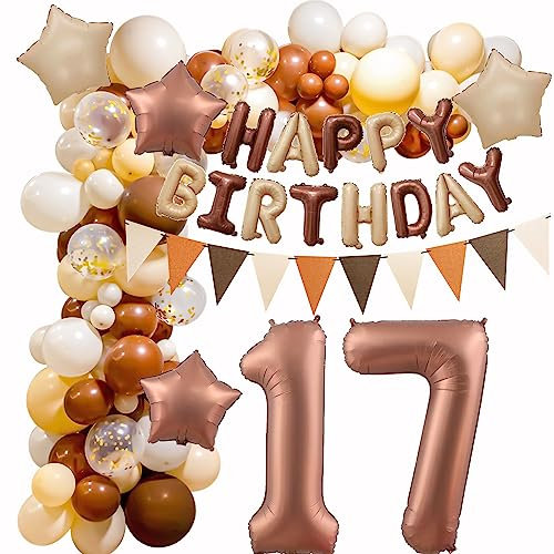 17. Luftballons Retro Braun, 17 Geburtstag Mädchen Junge, Geburtstagsdeko 17 Ballon Girlande, Deko 17. Geburtstag Kaffee Ballon Arch, 17 Jahr Beige Vintage Ballon Deko 17. Geburtstag Dekorationen