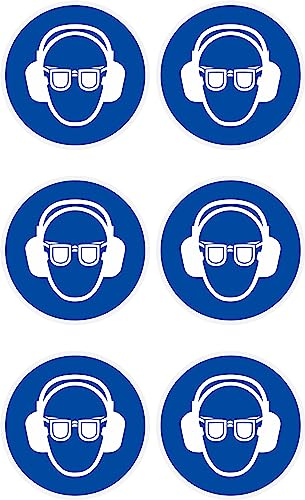 Daged MT-024 Use Hearing Protection M003 DIN EN ISO 7010 Sticker Diameter 4 cm Mandatory Sign Safety Sign Sticker Pack of 6