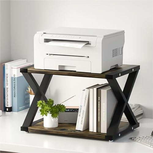 URLINE Schreibtisch-Druckerständer, 2-stöckig, Schreibtisch-Organizer für Zuhause, Büro, Aufbewahrung von robusten Faxgeräten, Scanner, rustikales Braun
