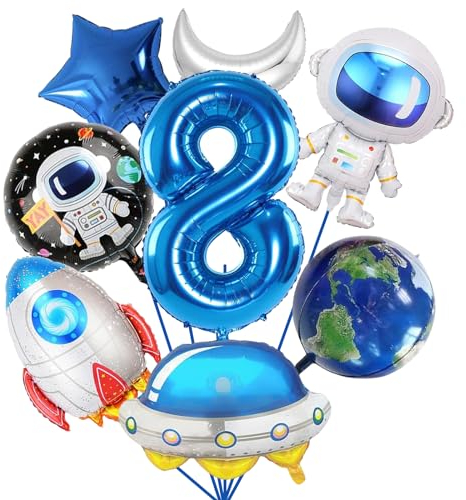 DOWNDRIFT Astronaut Folienballon Weltraum, Helium Luftballon Set, Luftballon 8. Geburtstag Junge Astronauten Deko, Rakete Ballon Stern Ballon für Kindergeburtstag Party