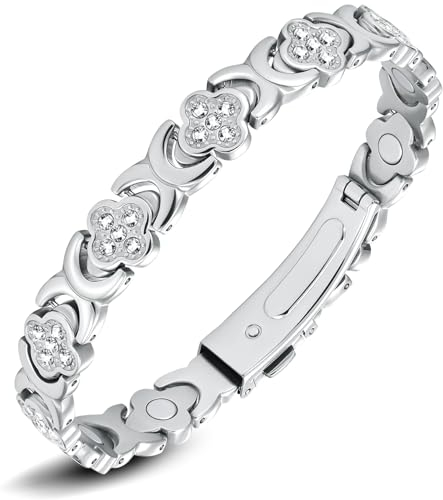 Jeracol Lucky Clover Magnetarmband aus Titanstahl für Damen, magnetisches Armband mit Upgrade-Faltschließe, verstellbares Armband mit Größen-Werkzeug, in Geschenkbox