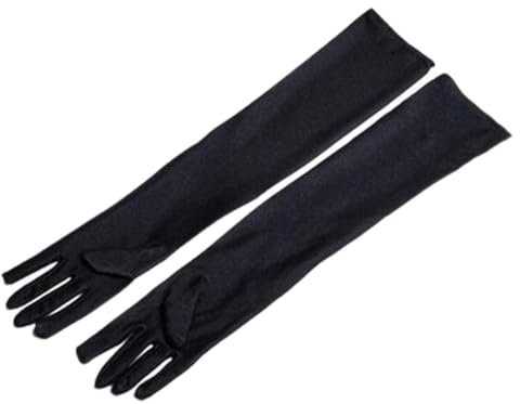 Wisafory 1 Paar Satin Handschuhe Damen Lang Abendhandschuhe 1920er Elegant Opernhandschuhe Elastisch Fingerhandschuhe Ellenbogen Handschuhe Tanzhandschuhe für Cosplay Party Schwarz
