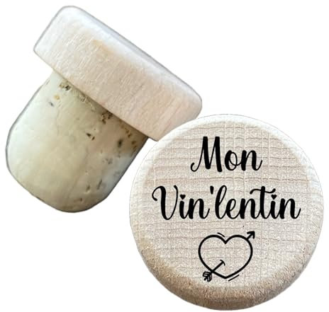 Bouchon de bouteille de vin gravé en bois et liège Mon Vin lentin Cadeau Saint Valentin célibataire