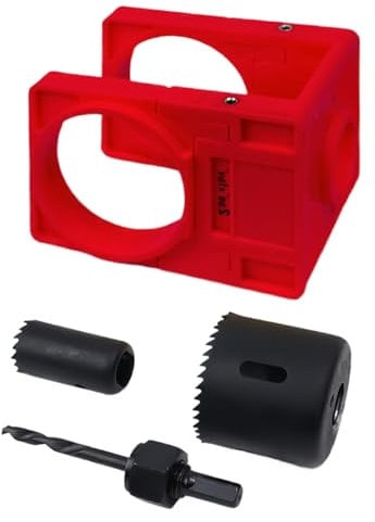 Door Lock Installation Kit - Door Lock Jig, Suitable for Doors with Thickness of 35mm-44mm, Adjustable Wooden Door Lock Fitting Tool Set with Carbon Steel Door Lock Hole Saw Cutter, Red