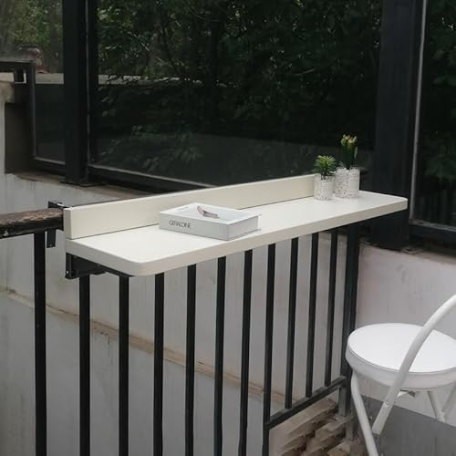 ToeWoe Balkon-Bartisch für Geländer, Outdoor Hängende Klappbare Beistelltische Gestell aus Aluminiumlegierung Verstellbares Servierpult für Patio, Garten, Veranda (Color : White)