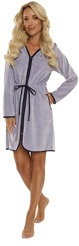 FOREX Lingerie kuscheliger und moderner Damen Bademantel, mit Reißverschluss, Kapuze & Taschen, made in EU, Graumelange, Gr. L