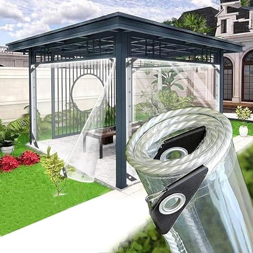 Transparente PVC-Plane, strapazierfähig, wasserdicht, transparente Vinyl-Plane, transparentes Markisendach, Pflanzenschutz, weiche Glas-Regenvorhänge for Garten, Camping (Color : Clear, Size : 4mx4.