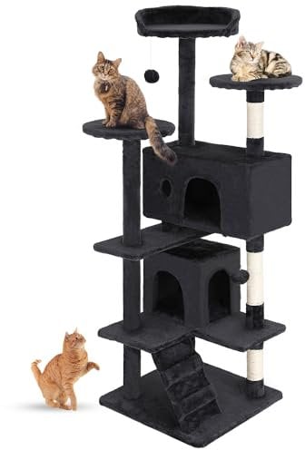FDW | 54 Cat Tree Tower | Dark Gray | Multi-Level Indoor Activity Center with Sisal Scratching Posts, Condos, Plush Perches, Hanging Cat Toys | Sturdy, Easy to Assemble | for Kittens & Adult Cats