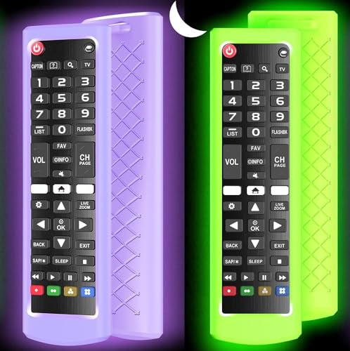2 Pack Remote Cover for LG TV, Silicone Protective Case for LG AKB75095307 AKB75375604 AKB74915305 Anti-Slip Remote Sleeve for LG LCD LED HDTV 3D 4K OLED Glow in Dark(Glow Green and Glow Purple)