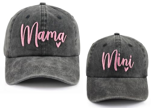 Mama und Mini Hüte Verstellbare Baumwolle Bestickt Eltern-Kind Baseball Caps Set von 2 Passende Mama und Tochter Hüte, Mama Mini Schwarz, Einheitsgröße