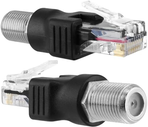 BERANMEY RF-auf-RJ45-Konverter-Adapter, 2 Stück, F-Buchse auf RJ45-Stecker, Ethernet-Adapter, Koaxial-Koppler, Koaxialstecker, gerader Stecker (schwarz)