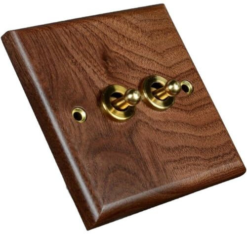 Glixoft Massivholz-Panel-Schalter, Wandleuchte, Retro-Messing-kippschalter, Holzmaserung, Elektrischer Schalter, Steckdose 2-Schalter