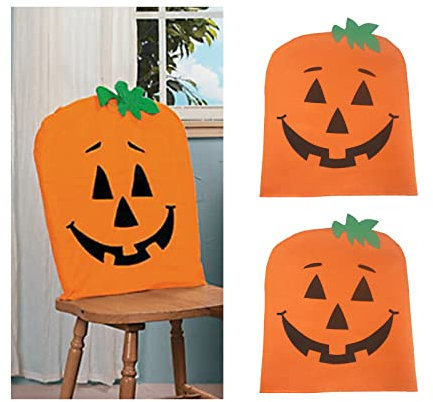 4 Stück Halloween-Stuhlhussen, Kürbisgeist-Esszimmer-Sitzbezüge, Herbst-Stuhlhussen, Thanksgiving-Esszimmerstuhlhussen für Zuhause, Halloween, Party, Bankett(Kürbis)