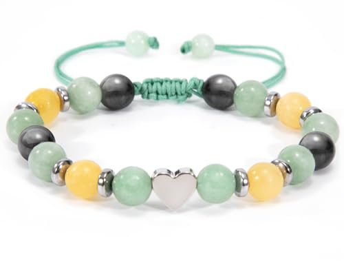 Heveer Bracciali in Pietra Naturale Perline in Pietra Naturale con Corda Intrecciata Regolabile Bracciale di Perline per Donna Uomo (Verde)