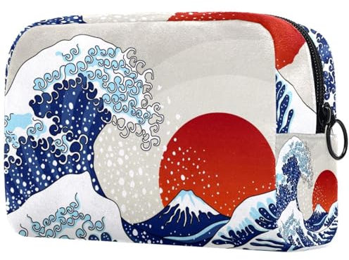 Trousse à maquillage vague et ronde pour femme, trousse de toilette de voyage, grande pochette de maquillage pratique avec fermeture éclair, multicolore, 18.5x7.5x13cm/7.3x3x5.1in, Trousse de toilette