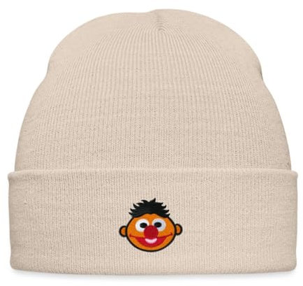 Spreadshirt Sesamstraße Ernie Als Stickmotiv Bestickte Wintermütze, One Size, Beige