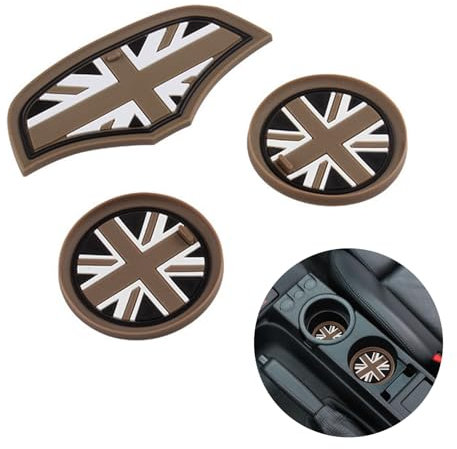 Car Cup Coaster 3Pcs, Anti-Slip Car Cup Holder Coasters Soft Silicone Union Jack UK Flag Style | Cars Holder Accessories Insert Shockproof Mat for Mini Cooper F55 F56 Special Water Coaster