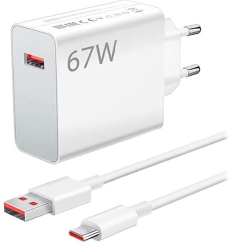 Xiaomi Hyper Charging Combo 67W - Enchufe Cargador Doble Tipo A y USB C | Cabezal Cargador para Todos los Móviles | Cargador Universal Compacto de Carga Rápida | Color Blanco