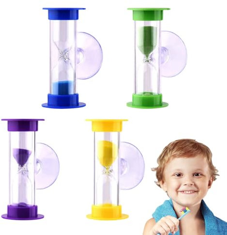 VARKAGE 4 Stück Sanduhr Zähneputzen Kinder, Zahnputzuhr Kinder 2 Minuten, Zahnputz Timer Kinder 3 Minuten mit Saugnapf, Messgerät für Geschenk, Dekorationen, Zuhause, Sanduhr, Timer für Kinder