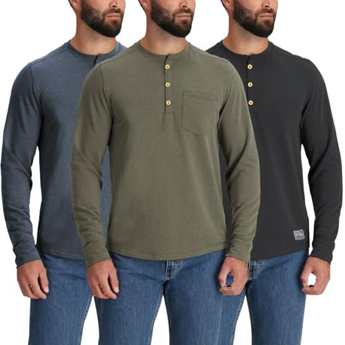 WJL WHISPERING JONES LONDON Mens Thermal T-Shirt Pack of 3 Long Sleeve Grandad Neck Waffle Knit Warm 3 Button Winter Essential Top, Mix, M