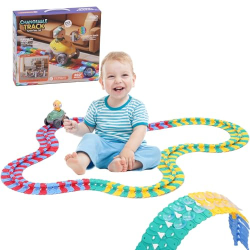 Arkyomi autorennbahn 164pcs Autobahn Flexible rennbahn mit 2 Autos Kinder Tracks Spielzeug Geschenke ab 3 4 5 Jahre Junge