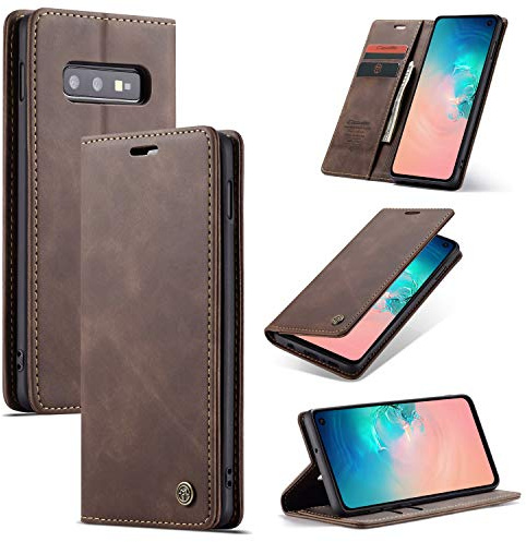 WJXEXRS Handyhülle für Samsung Galaxy S10E Hülle, Premium Klapphülle Leder Schutzhülle Klappbar mit Kartenfach Ständer Magnet Handytasche Standfunktion Flip Case Lederhülle Samsung Galaxy S10E-Kaffee