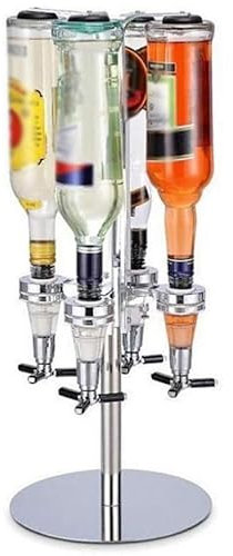 Liquor Dispenser 4 Bottle - Adjustable 360° Rotating Alcohol Dispenser with Shot Taps - Home Bar Whiskey Bottle Holder Stand for Easy Pouring and Serving