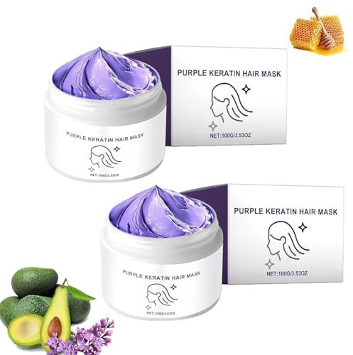 Lila Keratin Haarmaske, Power Lila Haarmaske, Tiefenpflege, Spendet Feuchtigkeit und Macht Geschmeidig, Verleiht Glanz, Feuchtigkeitsspendende Pflegespülung für Trockenes (2 Stück)