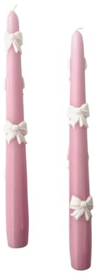 Cereria Di Giorgio - 2 Candele Coniche Rosa Polvere Decorate con Fiocchi Di Cera - Diametro 2.2 cm Altezza 25 cm - Durata 7 ore - Spring Collection - Artigianale