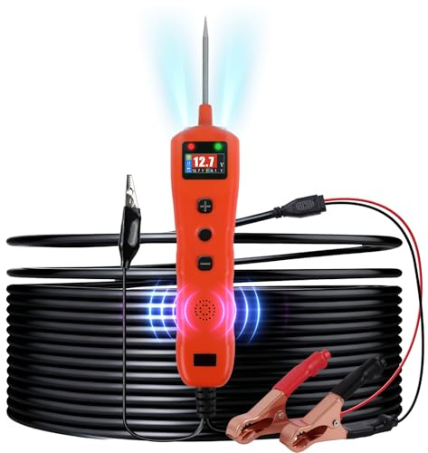 12V Prüflampe Kfz, Auto Stromkreisprüfer DC 9-30V Car Circuit Tester, Spannungsprüfer 0.3 V–70 V, Kurzschlüsse finden, Widerstands- und Diodenerkennung mit Taschenlampe, Ton- und Lichthinweise