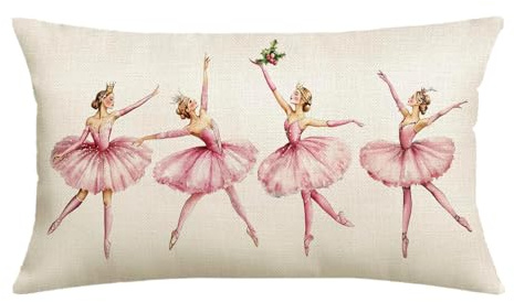 Christmas Nutcracker Pink Throw Pillow Cover, 12 x 20 Inch Watercolor Nutcracker Ballet Winter Holiday Party Cushion Case Decoration for Sofa Couch