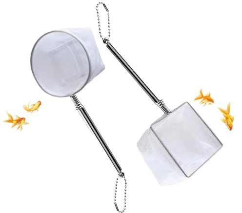 Shirene Aquarium Fish Nets,2 PCS Extendable Aquarium Fish Nets with Telescopic Handle - Fine Mesh Small Fishing Net for Betta,Shrimp & Tropical Fishes Tanks,Ponds & Cleaning Debris (Square and Round)