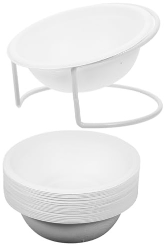 GALPADA Lot de 20 Set de Gamelles Jetables Biodégradables en Papier pour Animaux de Compagnie, Bol Léger et Pratique pour Chat et Chien, avec Support Blanc Ouvert pour Nourriture et Eau,